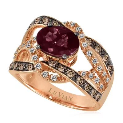 LIMITED QUANTITIES! Le Vian Grand Sample Sale™ Raspberry Rhodolite® and Chocolate & Vanilla Diamonds™ Ring 14K Strawberry Gold®