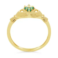 Heart-Shaped Genuine Emerald 10K Yellow Gold Claddagh Ring