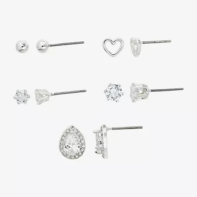 Sparkle Allure Halo 5 Pair Cubic Zirconia Heart Earring Set