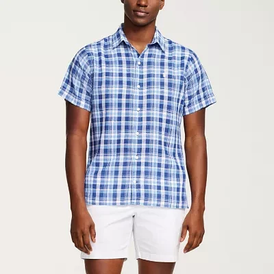 IZOD Madras Mens Classic Fit Short Sleeve Plaid Button-Down Shirt