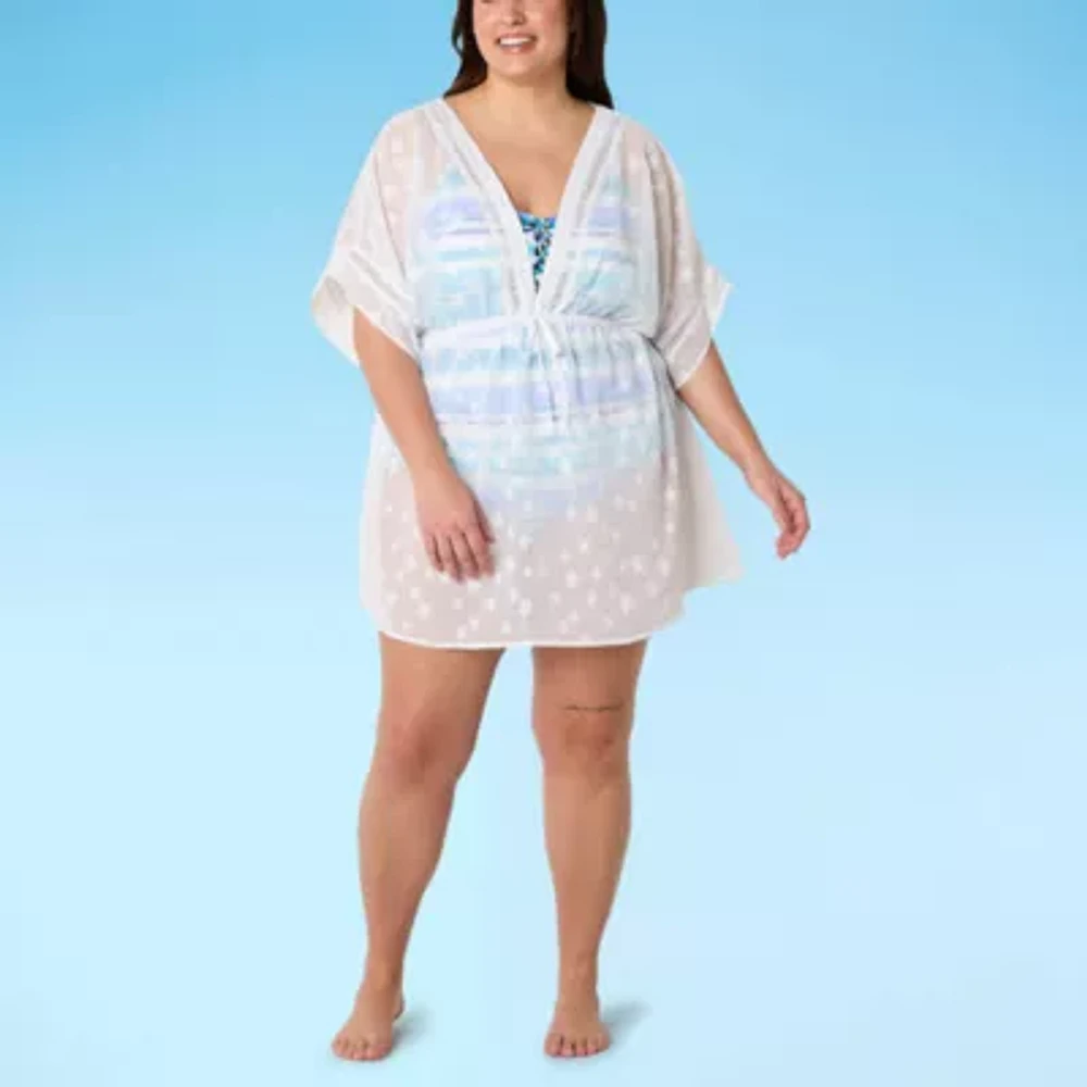 Outdoor Oasis Womens Star Dress Swimsuit Cover-Up Plus