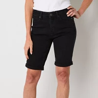 St. John's Bay Womens Secretly Slender Mid Rise Denim Bermuda Short