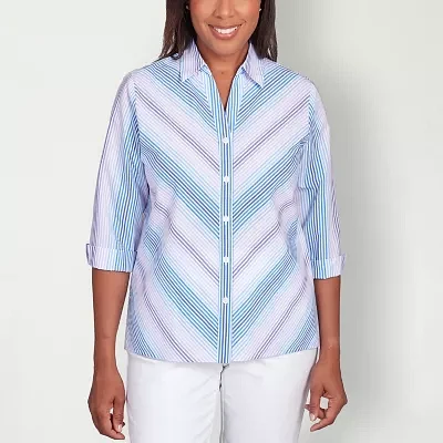 Alfred Dunner Classics Womens 3/4 Sleeve Regular Fit Button-Down Shirt