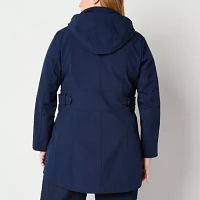 Liz Claiborne Midweight Hooded Water Resistant Womens Plus Softshell Jacket