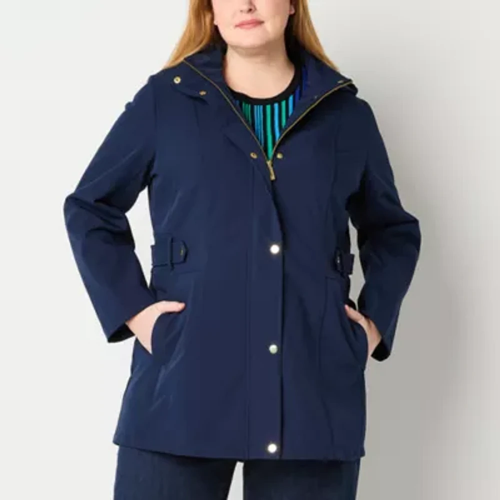 Liz Claiborne Midweight Hooded Water Resistant Womens Plus Softshell Jacket