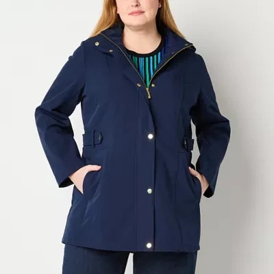 Liz Claiborne Midweight Hooded Water Resistant Womens Plus Softshell Jacket