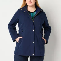 Liz Claiborne Midweight Hooded Water Resistant Womens Plus Softshell Jacket