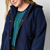 Liz Claiborne Midweight Hooded Water Resistant Womens Plus Softshell Jacket