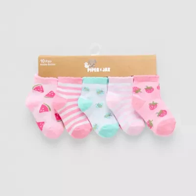 Piper & Jax Baby Girls 10 Pair Crew Socks