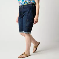 St. John's Bay Womens Mid Rise Seated Wear Bermuda Short-Plus