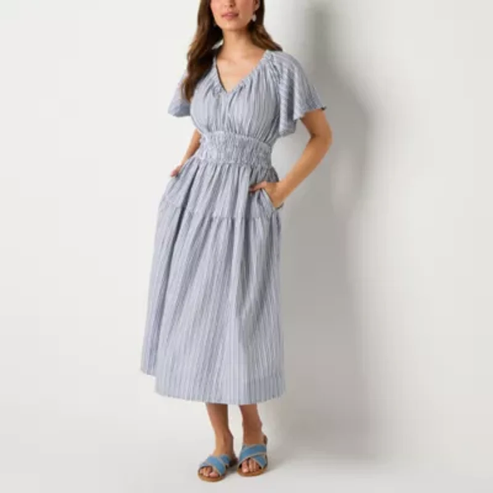a.n.a Womens Short Sleeve Midi Shirt Dress