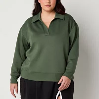 Xersion Plus Womens Scuba V Neck Long Sleeve Polo Shirt