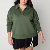 Xersion Plus Womens Scuba V Neck Long Sleeve Polo Shirt