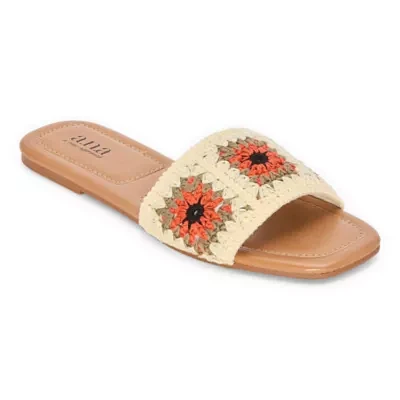 a.n.a Womens Corchet Slide Flat Sandals
