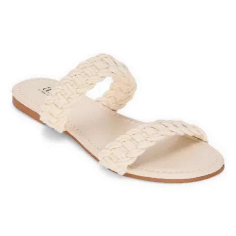 a.n.a Womens Double Band Crochet Slide Sandals