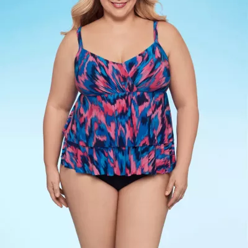 Trimshaper Abstract Tankini Swimsuit Top Plus