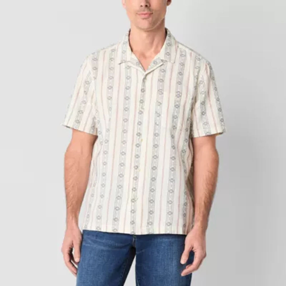 mutual weave Mens Short Sleeve Camp Shirt