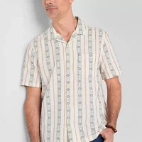 mutual weave Mens Short Sleeve Camp Shirt