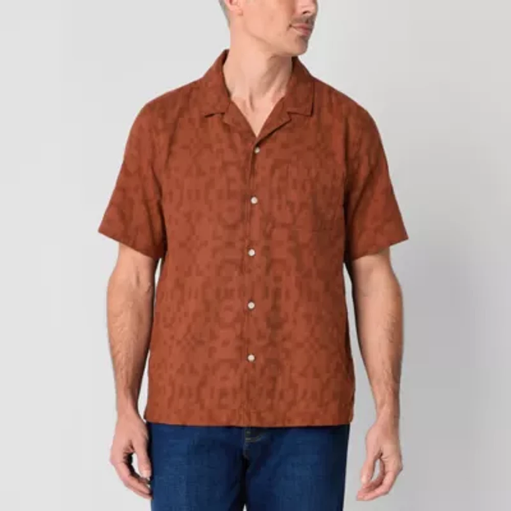 mutual weave Mens Short Sleeve Camp Shirt