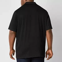 Shaquille O'Neal XLG Textured Big and Tall Mens Regular Fit Short Sleeve Button-Down Shirt