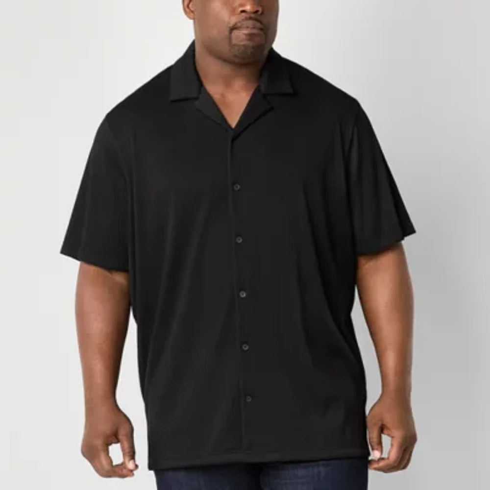 Shaquille O'Neal XLG Textured Big and Tall Mens Regular Fit Short Sleeve Button-Down Shirt
