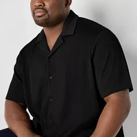 Shaquille O'Neal XLG Textured Big and Tall Mens Regular Fit Short Sleeve Button-Down Shirt