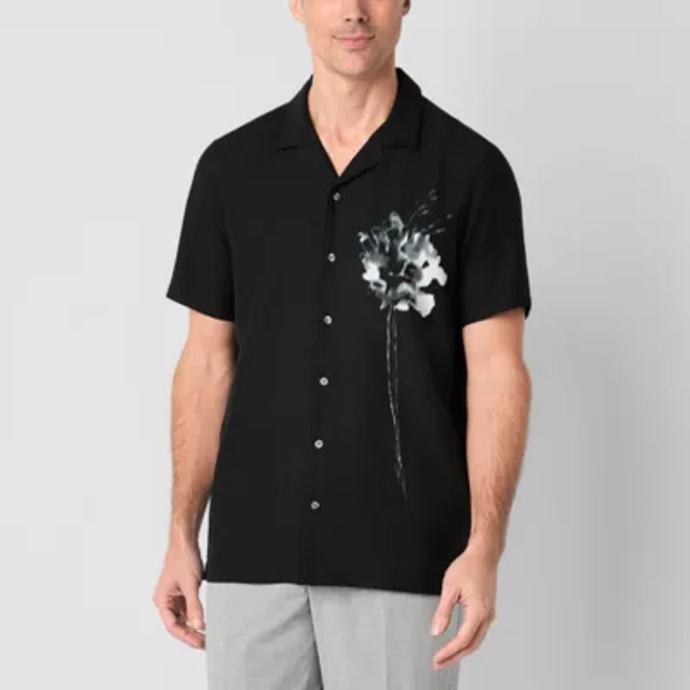 J. Ferrar Slim Mens Fit Short Sleeve Floral Button-Down Shirt