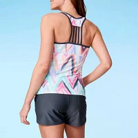 Free Country Stretch Fabric Chevron Tankini Swimsuit Top
