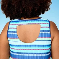 Free Country Stretch Fabric Striped Tankini Swimsuit Top Plus