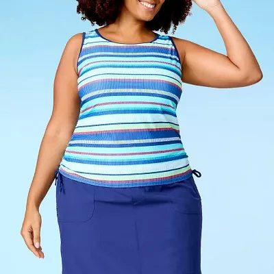 Free Country Stretch Fabric Striped Tankini Swimsuit Top Plus