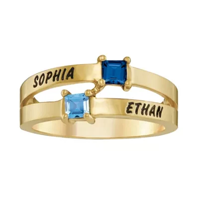 Personalized 10K Yellow Gold Couples Name & Birthstone Split Shank Ring