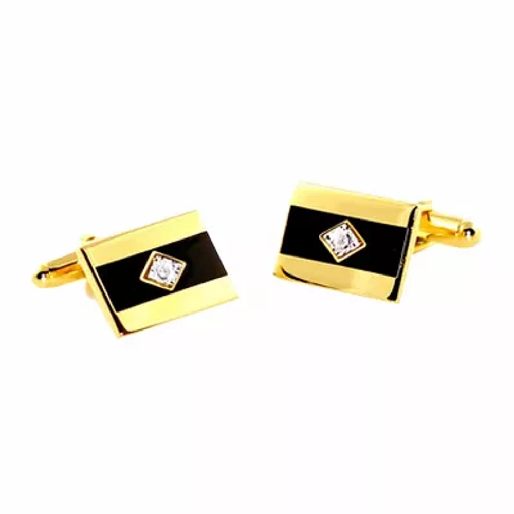 Gold-Tone Diamond Accent Cuff Links