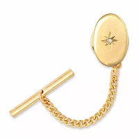 Gold-Plated Polished Tie Tack with Star and Diamond Accent