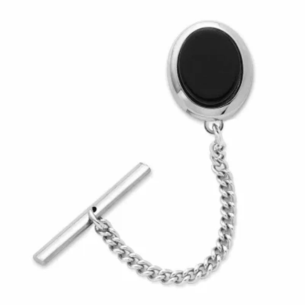 Silver-Tone Tie Tack with Onyx