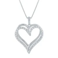 Womens 1/ CT. T.W. Natural White Diamond Sterling Silver Heart Pendant Necklace