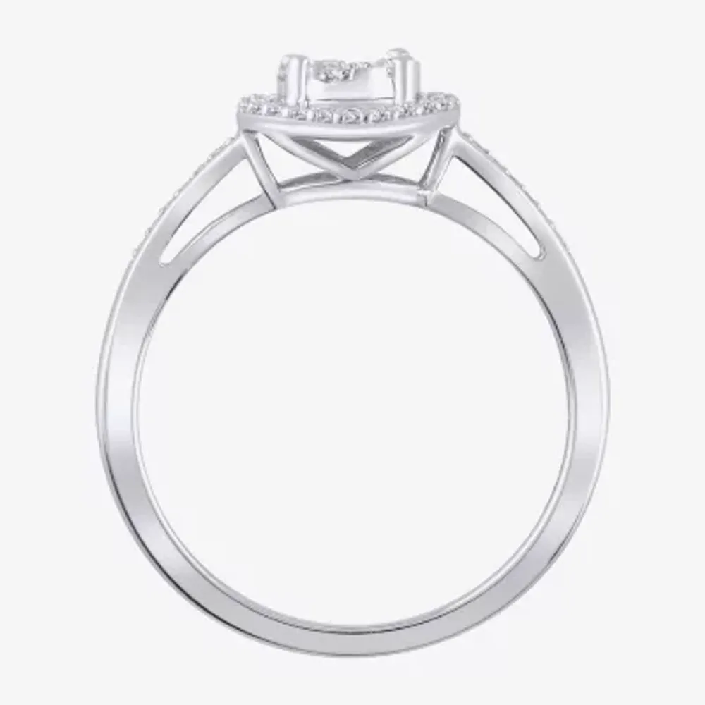 Diamond Blossom Womens 1/4 CT. T.W. Natural White 10K Gold Halo Cocktail Ring