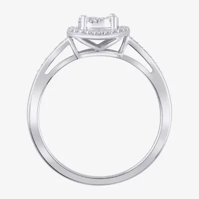 Diamond Blossom Womens 1/4 CT. T.W. Natural White 10K Gold Halo Cocktail Ring