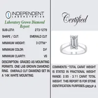 (H-I / Si2) Womens 3 CT. T.W. Lab Grown White Diamond 14K Gold Solitaire Engagement Ring