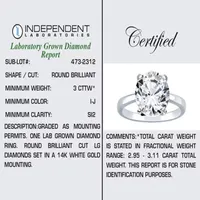 Womens 3 CT Lab Grown White Diamond 14K Gold Round Solitaire Engagement Ring