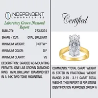 (I-J / SI2) Womens 3 CT Lab Grown White Diamond 14K Gold Oval Solitaire Engagement Ring