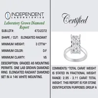 (H-I / Si2) Womens 3 CT. T.W. Lab Grown White Diamond 14K Gold Radiant-Cut Solitaire Engagement Ring