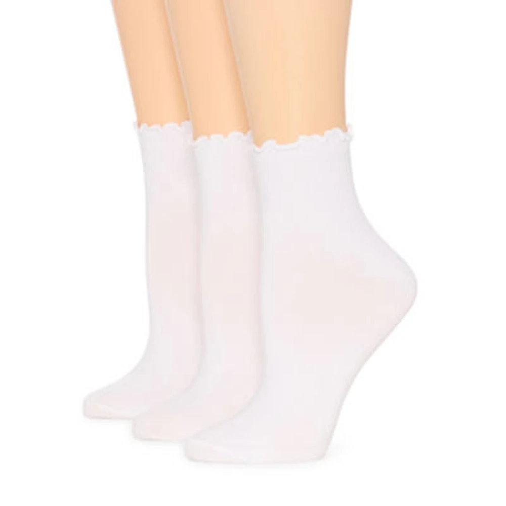 Mixit Lettuce Edge 3 Pair Quarter Ankle Socks Womens