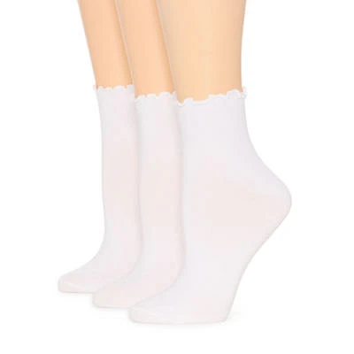 Mixit Lettuce Edge 3 Pair Quarter Ankle Socks Womens