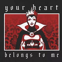 Juniors Disney Villians Your Heart Belongs To Me Tee Womens Crew Neck Short Sleeve Evil Queen Snow White Graphic T-Shirt