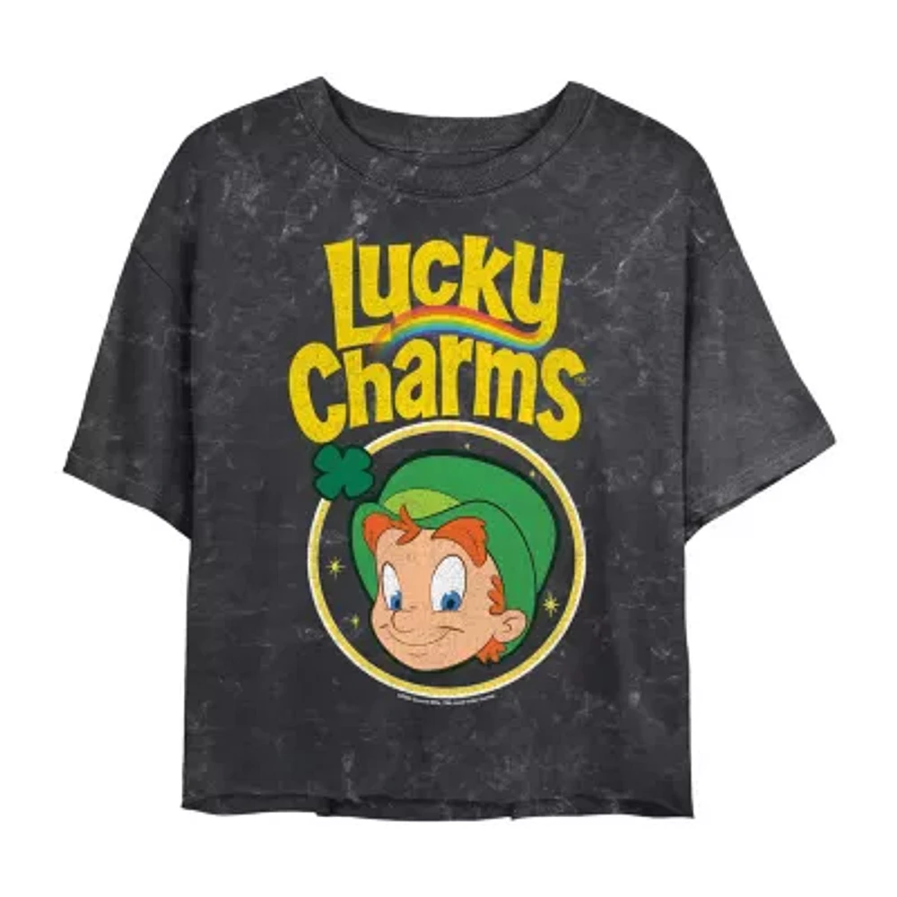 Juniors Lucky Charms Cropped Tee Womens Crew Neck Short Sleeve Graphic T-Shirt