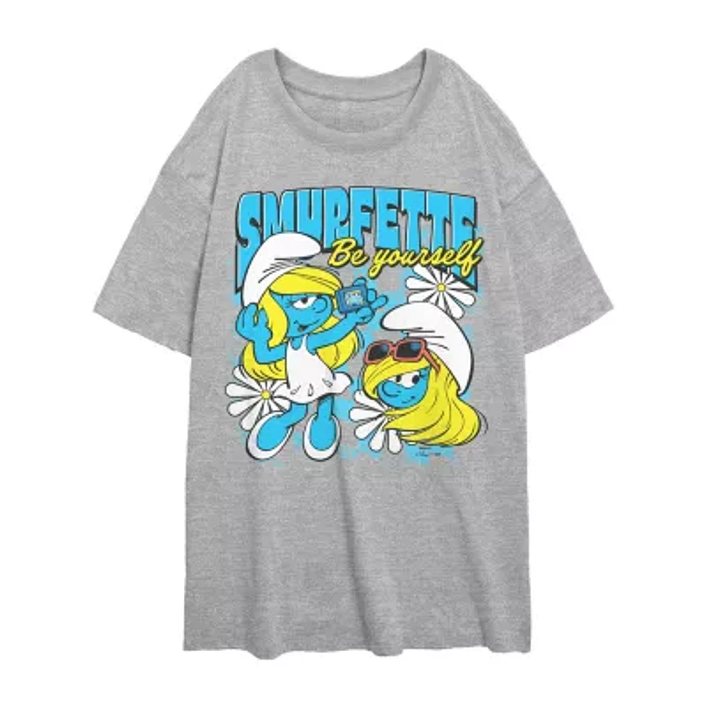 Juniors Smurfette Be Yourself Tee Womens Crew Neck Short Sleeve Smurfs Graphic T-Shirt