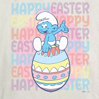 Juniors Smurfs Happy Easter Tee Womens Crew Neck Short Sleeve Graphic T-Shirt