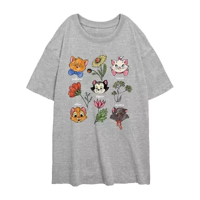 Juniors Disney Cats Botanical Tee Womens Crew Neck Short Sleeve Graphic T-Shirt