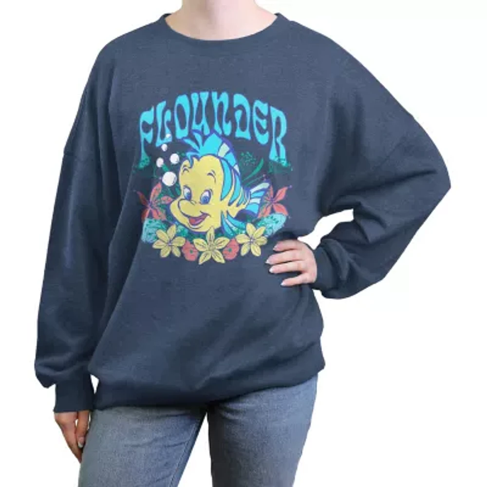 Juniors Flounder Womens Crew Neck Long Sleeve The Little Mermaid Sweatshirt