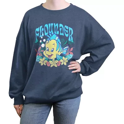 Juniors The Little Mermaid Flounder Sweatshirt Womens Crew Neck Long Sleeve